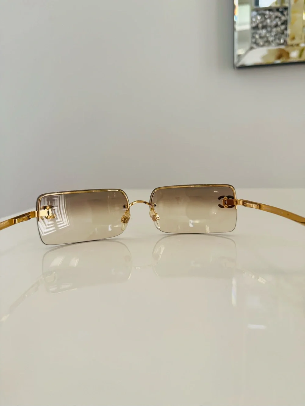 Extremely rare ✨ Authentic Chanel Gold rimless Sunglasses